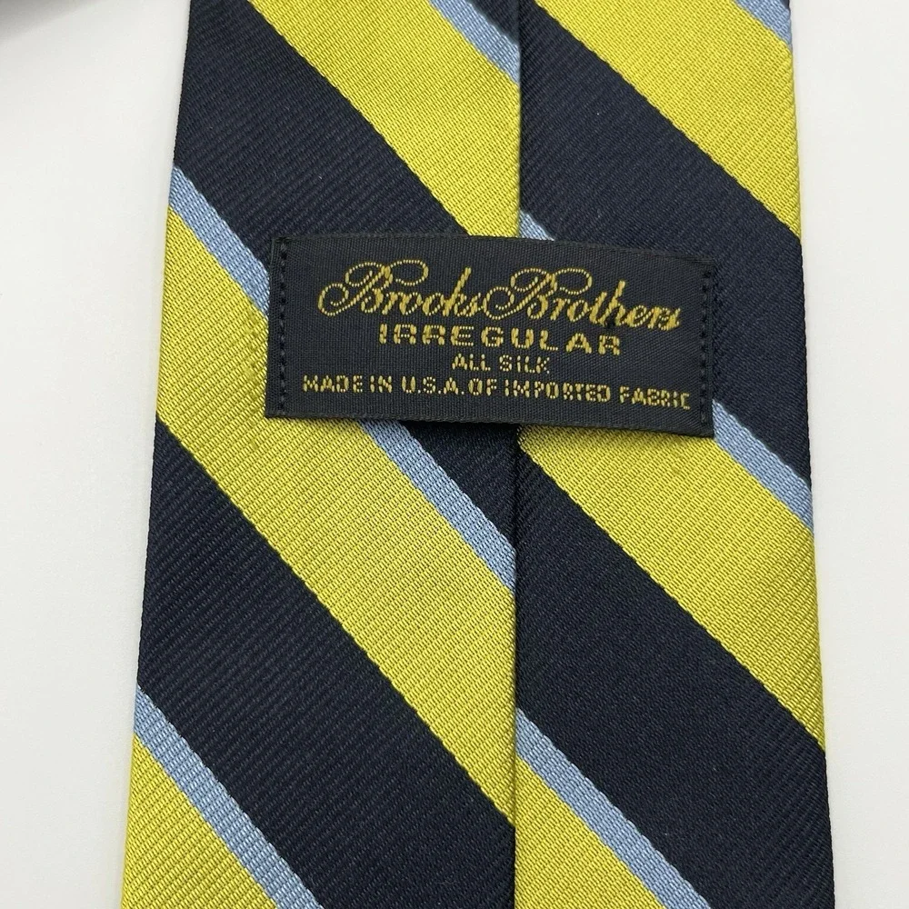 Brooks Brothers Yellow And Blue Striped Tie 100% Silk Men's Irregular